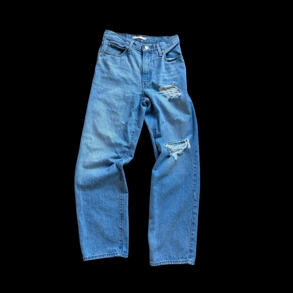 Levis 94 Baggy Jeans Womens 26 Blue Distressed High Rise Light Wash A3510-0002